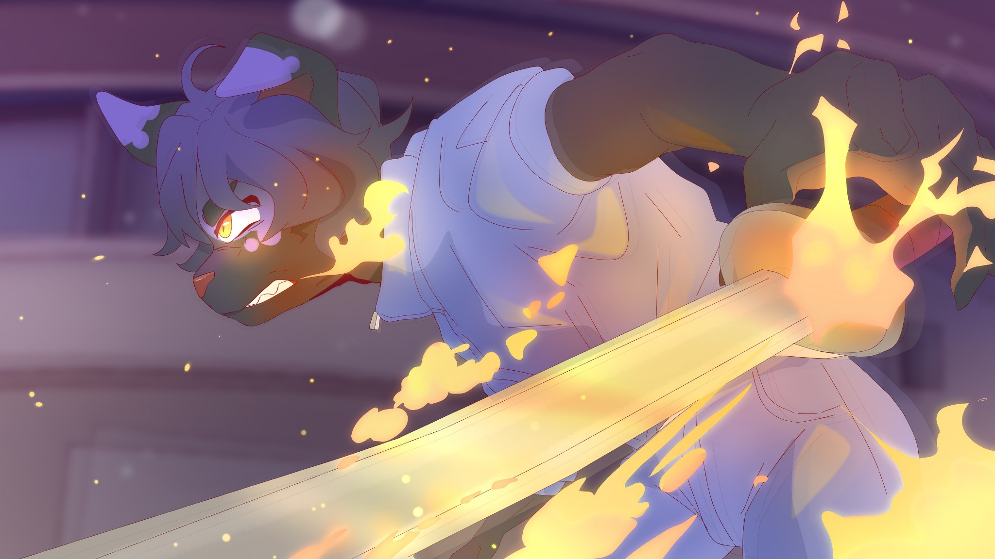 Dian practicing fire magic in the gym