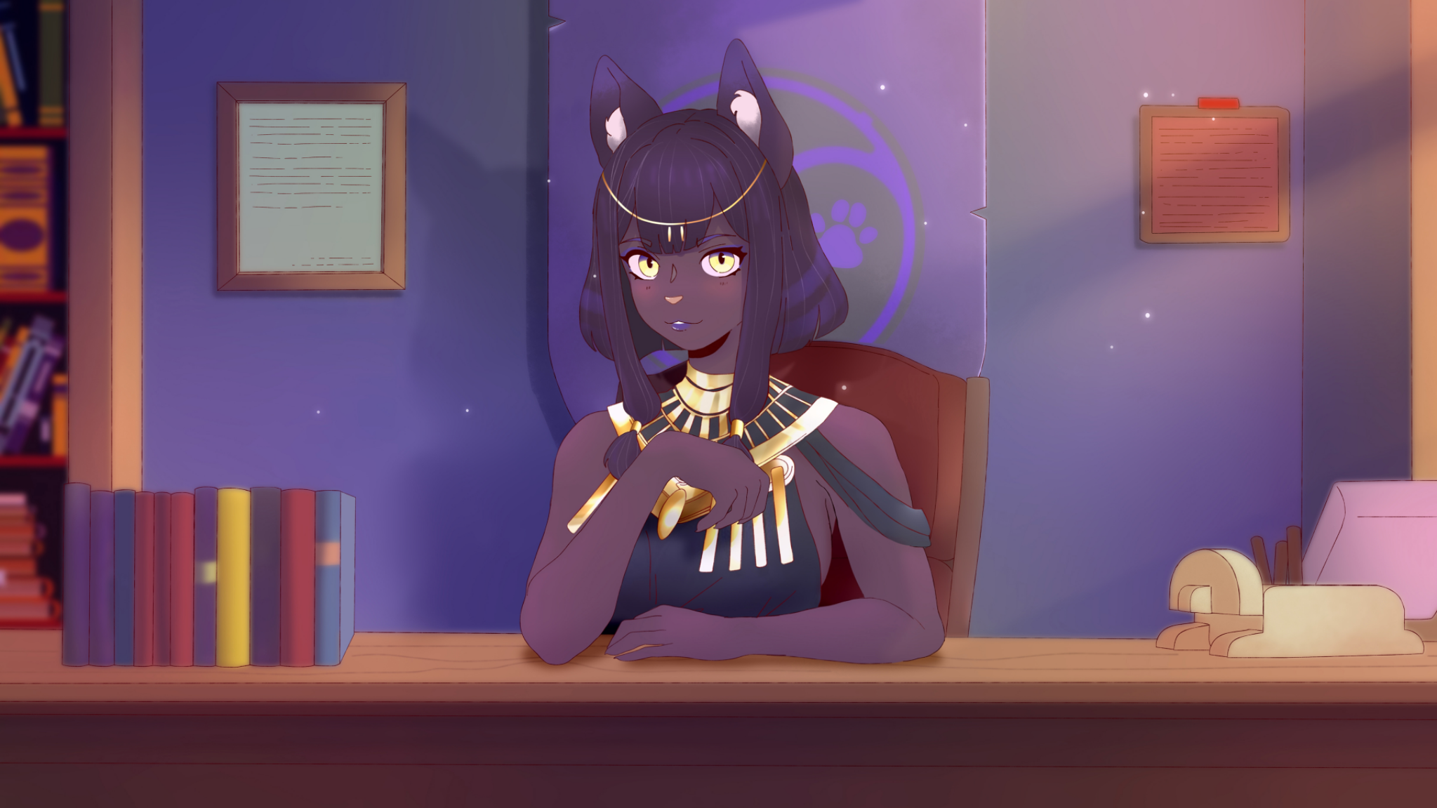 Principal Lazuli seated behind her office desk