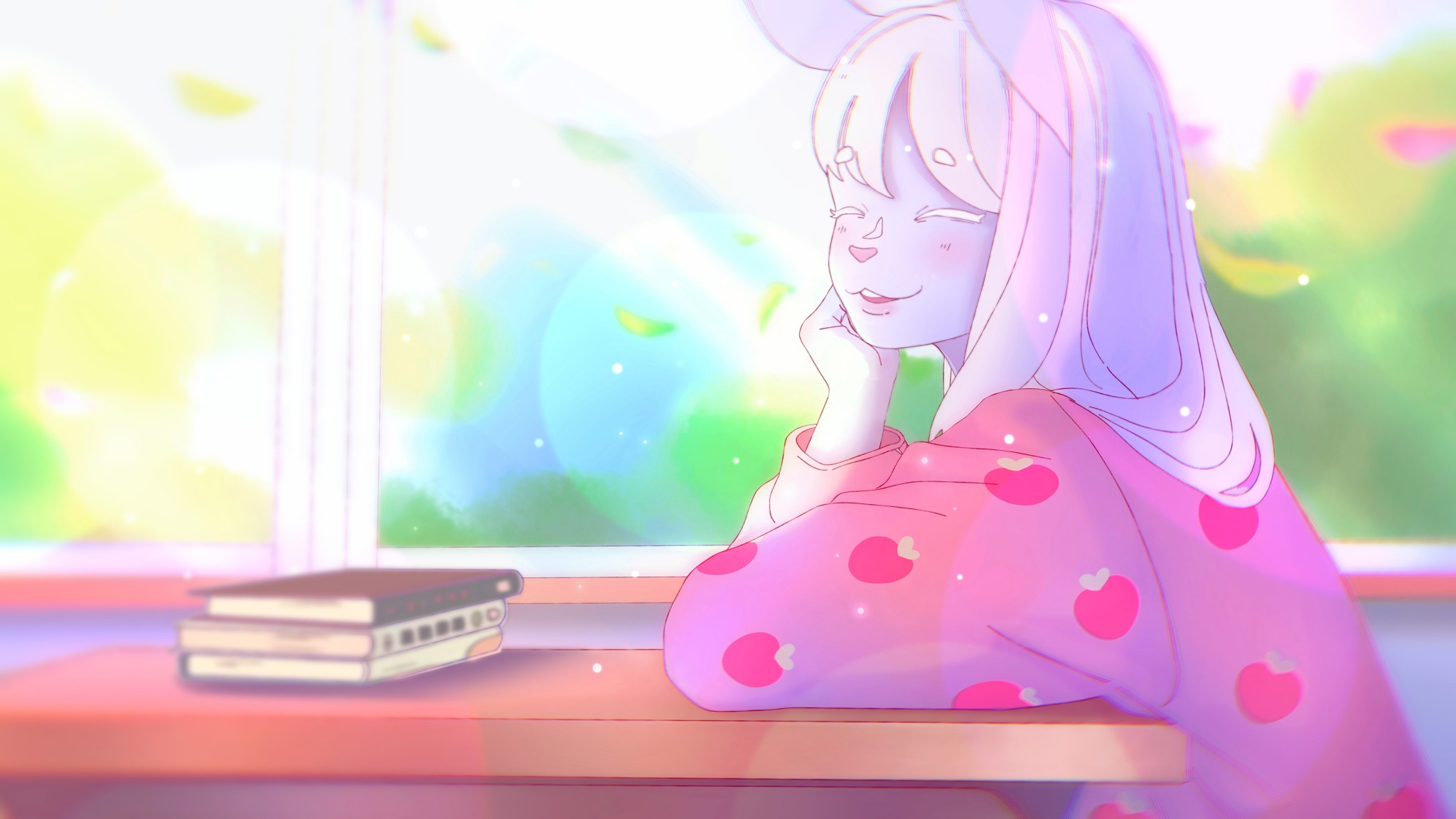 A student daydreaming beside the classroom window